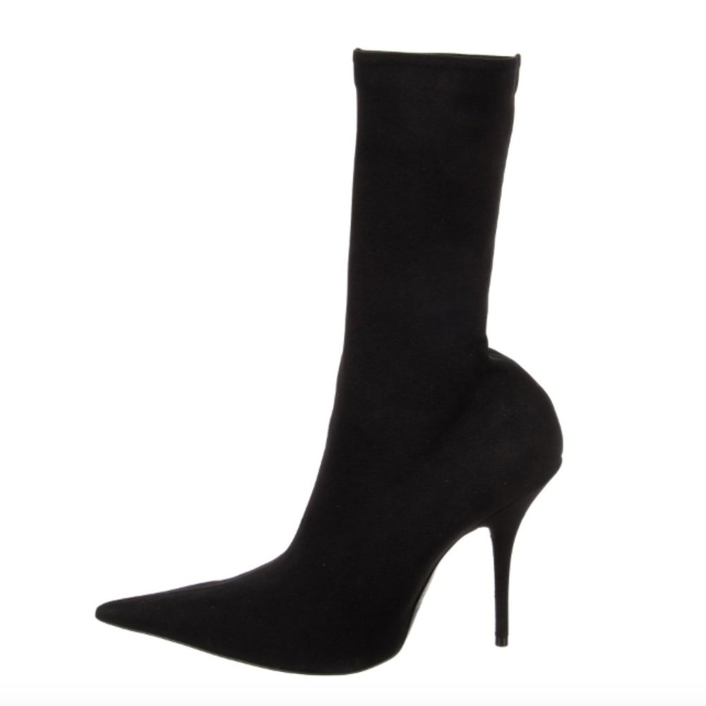 Balenciaga Black Pointed Toe Sock Boots Heels, Size 37